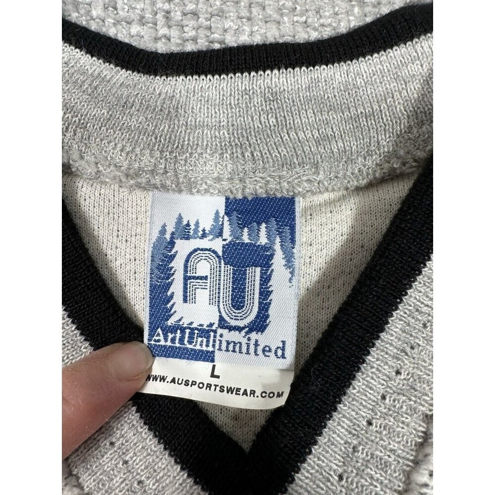 Art Unlimited Sweater shirt Mens Large Gray Aztec Nub Wolf Sweatshirt V Neck‎ - Picture 9 of 13